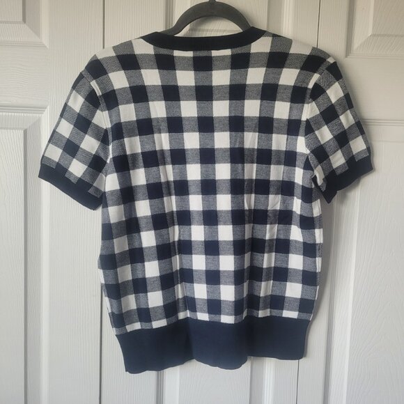 NWT BROOKS BROTHERS Gingham Ladybug Button-Shoulder Short-Sleeve Sweater Navy M - Picture 10 of 10